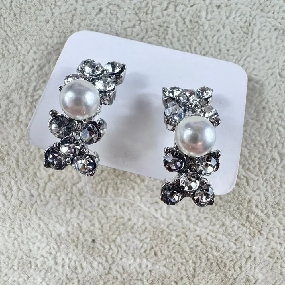Elegant Faux Pearl & Gemstones Earrings